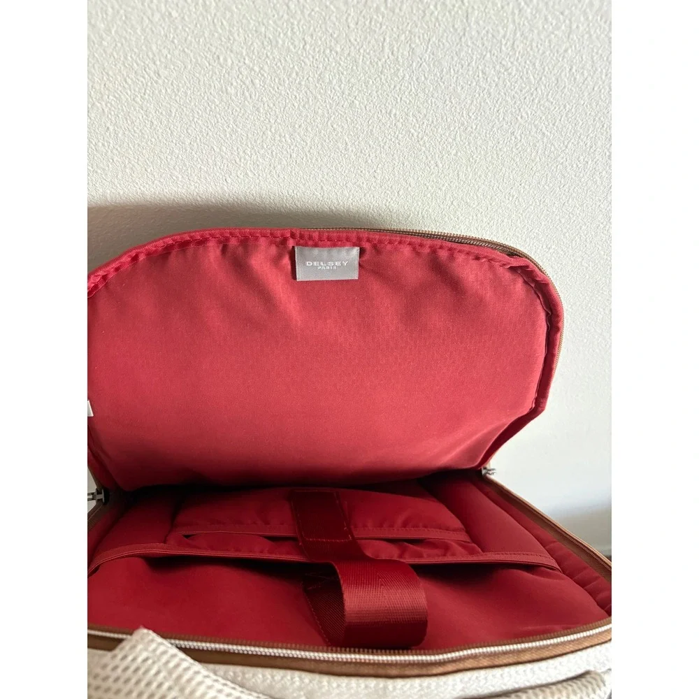 Delsey Paris Chatelet Air 2.0 Laptop Backpack Angora White Vegan Leather Trim